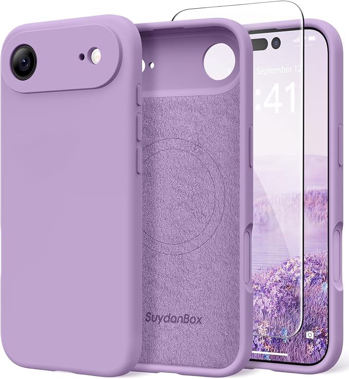 Magnetic for iPhone Air Case, Compatible with MagSafe, [Full Camera Protection][Screen Protector] Silicone Shockproof Protective Phone Case for iPhone 17 Air 6.5", Light Purple