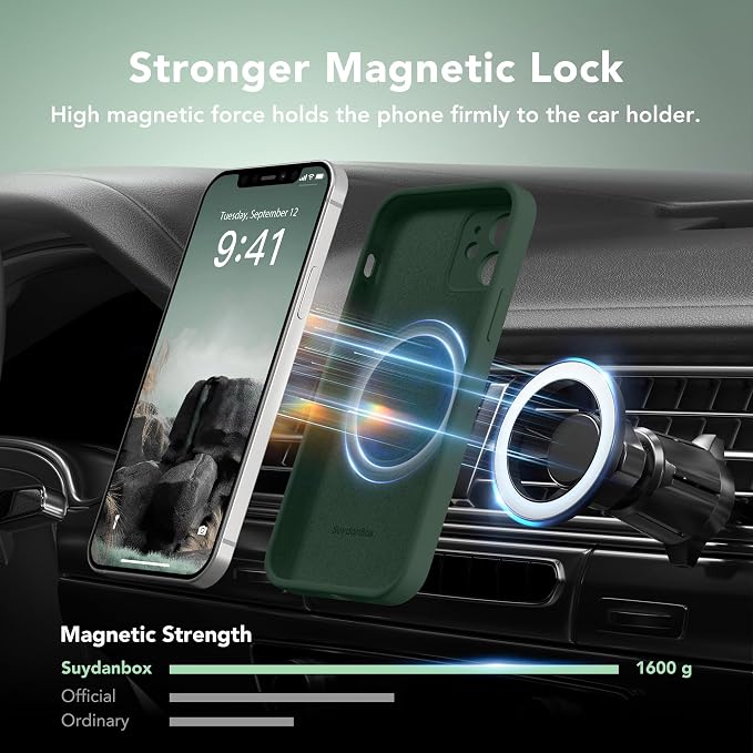Magnetic for iPhone 12 Case, Compatible with MagSafe, [Full Camera Protection][Screen Protector] Silicone Shockproof Protective Phone Case for iPhone 12 6.1", Alpine Green