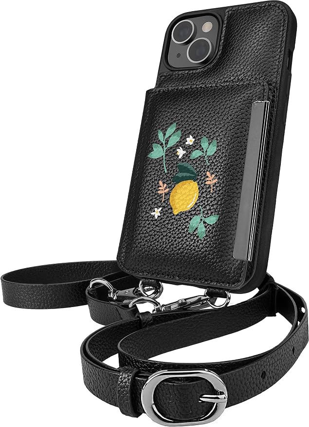 Smartish iPhone 14 Crossbody Wallet Case - Dancing Queen [Purse/Clutch with Detachable Strap & Wristlet] Protective Cover with Credit Card Holder - Lemon Party