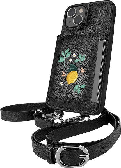 Smartish iPhone 14 Crossbody Wallet Case - Dancing Queen [Purse/Clutch with Detachable Strap & Wristlet] Protective Cover with Credit Card Holder - Lemon Party