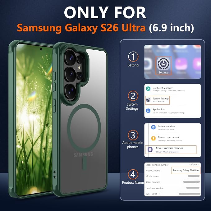 Pilaru for Samsung Galaxy S26 Ultra Case [Compatible with Magsafe] Translucent Matte Magnetic Phone Case,Slim Thin Duty Shockproof Protection Cover with 2pc HD Screen Protector for S26 Ultra-Green