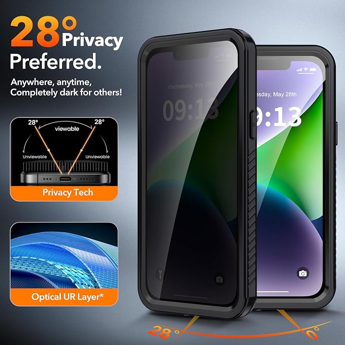 ANTSHARE for iPhone 14 Plus Case, with [Built-in Privacy Screen Protector] [IP 68 Waterproof], Anti-Peeping Adsorption Full Body Double Protective Case for iPhone 14 Plus, Black