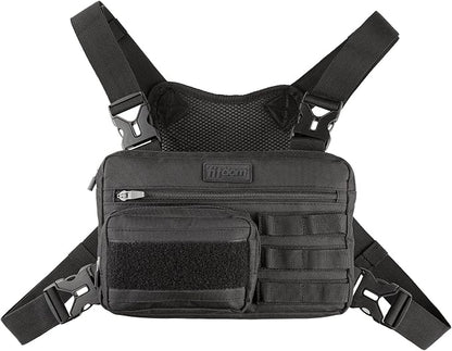 Fitdom Tactical Inspired Lightweight Running Chest Pack For Men With Built-In Phone Holder. A Sports Utility Rig Vest Made For Workouts And Outdoor