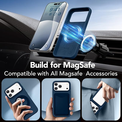 GONEZ Magnetic for iPhone 17 Pro Max Case, Compatible with MagSafe, [Screen Protector + Camera Lens Protector], Liquid Silicone Anti-Scratch Shockproof Protective Phone Case 6.9 inch, Dark Blue