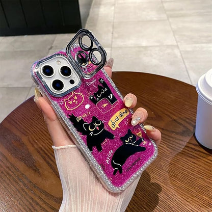for iPhone 16 pro max Case Glitter Camera Lens Protector Phone Case for Women Girls Aesthetic Design TPU Shockproof Protective Case (Cat)