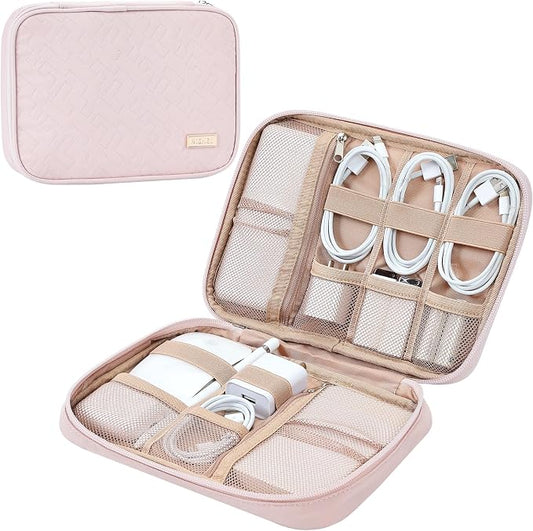 NISHEL Travel Cord Organizer, Electronic Cable Accessories Storage Bag | Bag for chargers, cables, phones, hard drives, USB devices and SD cards, ideal for travel and daily use,Pink