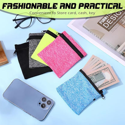 Honoson 5 Pcs Wrist Wallet for Women Men, Wristband with Zipper Wrist Pouch Purse for Run Spandex Wristbands Sweatband Wallet for Run Walk Hike Jog Travel Events Keys Cash Napkin