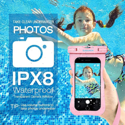 GLBSUNION Universal Waterproof Phone Pouch, 4-Pack IPX8 Waterproof Case Underwater Dry Bag Protective Pouch for Pools Beach Kayaking Travel iPhone 17 16 15 14 13 Pro MAX Plus Galaxy up to 7.5"