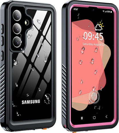 GOLDJU for Samsung Galaxy S25 Case Waterproof,IP68 Waterproof Dustproof Case with Built-in Screen Protector, Full Body Protective Phone Cover for Galaxy S25 6.2 Inch, Pink/Clear