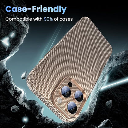 Uyiton for iPhone-16-Pro-Max/16-Pro/iPhone-14-Pro-Max/14-Pro Camera Lens-Protector: [Kevlar Weave Design][Strong Adsorption][Ultra-Thin] Metal Tempered Glass Rear Camera Screen Cover - Kevlar Gold