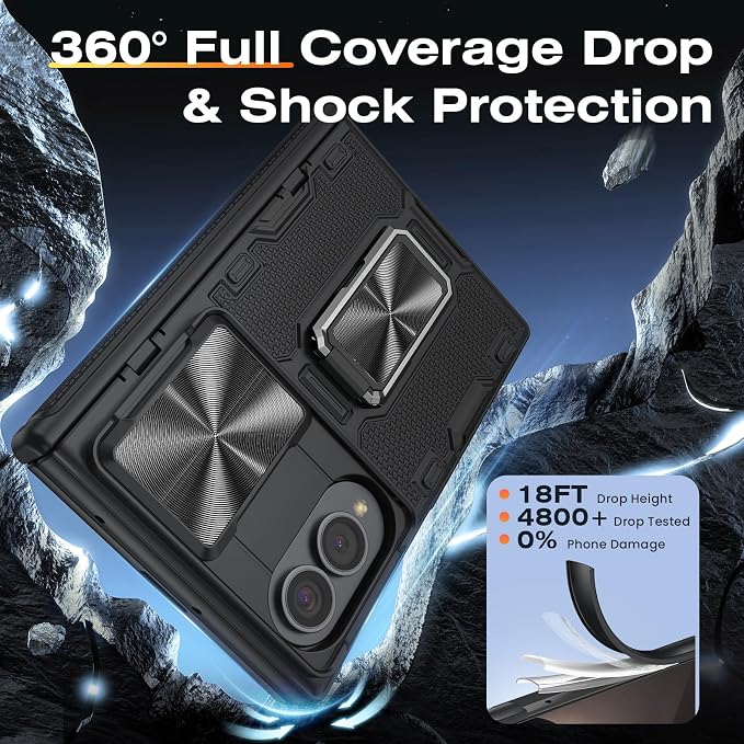 VEGO for Z Fold 8 Case with Screen Protector & Hinge Protection, Black | Galaxy Fold 8 Case with Rotatigng Kickstand & Slide Camera Cover Heavy Duty Drop Protection Rugged Phone Case