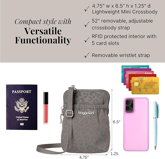 Baggallini Bryant Pouch Small Crossbody Bag for Women - Phone Purse with Crossbody Strap - Lightweight Crossbody Pouch
