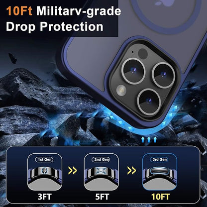 MOCCA Strong Magnetic for iPhone 14 Pro Max Case [Compatible with Magsafe] [10FT Military Grade Protective] Translucent Matte Slim Shockproof Case for iPhone 14 Pro Max 6.7"- Deep Blue