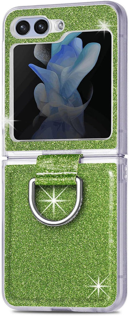 Bling Glitter Case for Samsung Galaxy Z Flip 6 with Ring Holder,Women Girls Cute Phone Case Non Slip Ultra Slim TPU Bumper Shockproof Protective Case for Galaxy Z Flip 6 5G 2024,Green