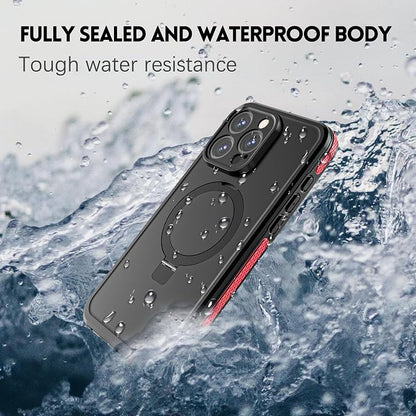 Omio for iPhone 15 Pro Max Waterproof Case with Stand Compatible with MagSafe, Full Body Magnetic IP68 Underwater Case Built-in Screen Protector Military Grade Shockproof Case for Men Women, Red