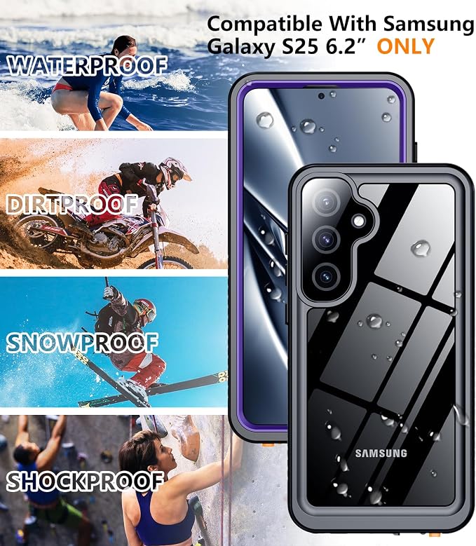 Temdan Designed for Samsung Galaxy S25 Case Waterproof, Built-in Lens & Screen Protector Military Shockproof Dropproof IP68 Underwater Full Body Phone Case for Galaxy S25 5G 6.2"-Purple (2025)