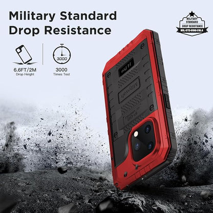 Mitywah Waterproof Case for iPhone 14 Pro, Heavy Duty Shockproof Case with Built-in Screen Protector, Full Body Underwater Protective Metal Case 6.1 inch, Red