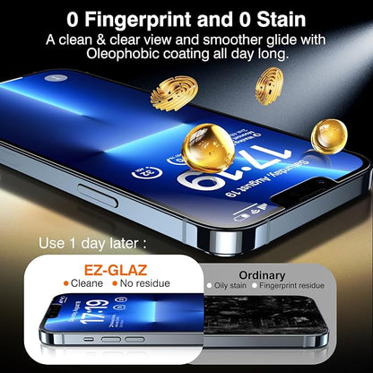 EZ-GLAZ- 4 Pack for iPhone 13 Pro Max Privacy Screen Protector[6.7"] With 2 Pack Camera Lens Protector, [Drop Protection] 9H Hardness Full Coverage Anti-Spy Tempered Glass Film, Easy to install
