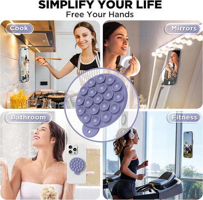 Magnetic Suction Cup Phone Mount, Compatible with MagSafe, Silicone Octo Cup Buddy Sticky Grip Holder for iPhone and Android, Removable Hands-Free Phone Stand Selfie/Video for TikTok, Lavender