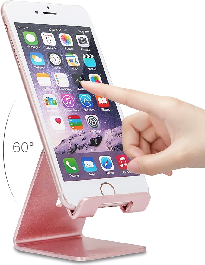 Cell Phone Stand, ZTON Aluminum Metal Tablet Stand, Mobile Phone Holder for iPhone iPad Samsung for Desk Table Bedroom Kitchen (Rose Gold)