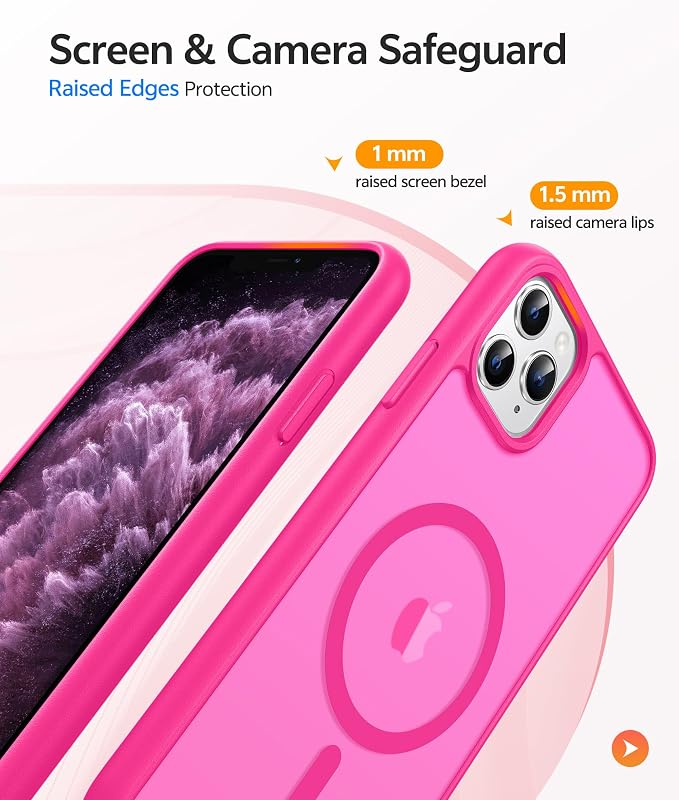 FNTCASE for iPhone 11 Pro Case: [Compatible with Magsafe] Translucent Matte Magnetic Phone Cover - Military Grade Drop Protection Shockproof Protective for iPhone 11Pro 2019 Cases - Hot Pink