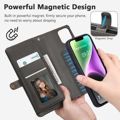Wallet Case for iPhone 14 with Card Holder/Crossbody Wallet/Strap| RFID Blocking | Magnetic | Kickstand | Detachable | PU Leather Phone Case for iPhone 14,6.1 in,Black