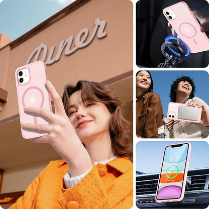 Pilaru for iPhone 11 Case & iPhone XR Case [Compatible with Magsafe] Translucent Matte Magnetic Case with Screen Protector,SlimThin Shockproof Protective Cover for iPhone 11 & iPhone XR-Pink