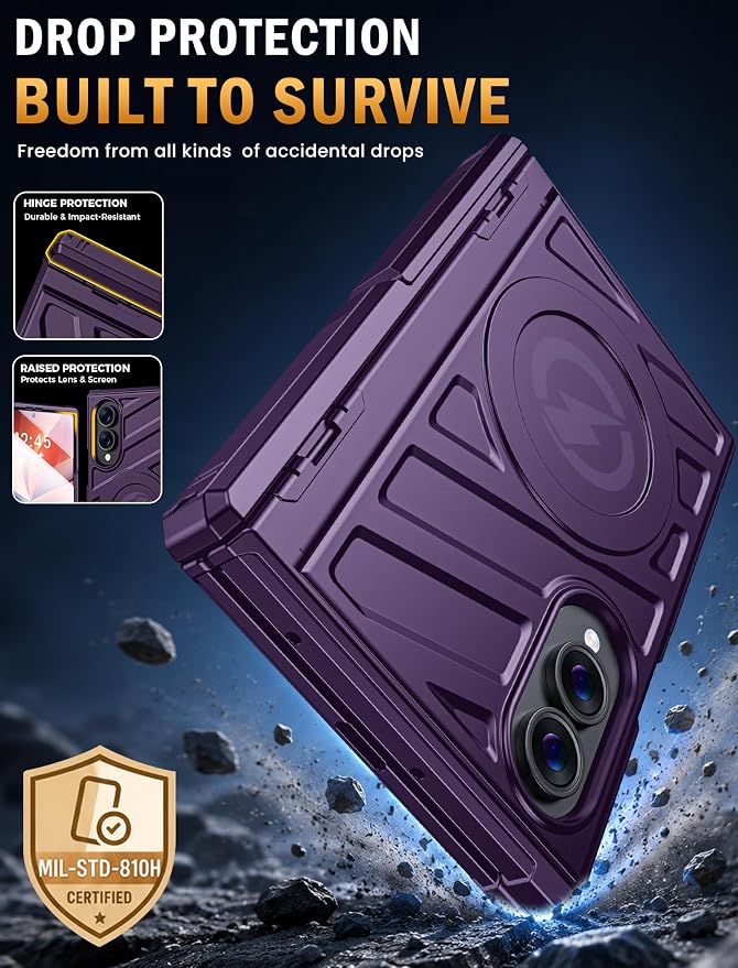 Protective Case for Samsung Galaxy Z Fold 8 5G 2026, Magnetic MagSafe Compatible, Full Hinge Protection, Dual Angle Kickstand, Shockproof Anti-Scratch TPU+PC Phone Cover Purple
