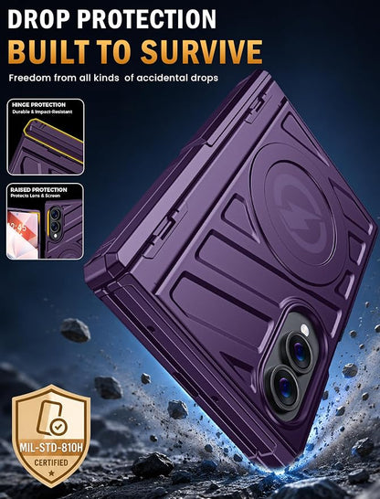 Protective Case for Samsung Galaxy Z Fold 8 5G 2026, Magnetic MagSafe Compatible, Full Hinge Protection, Dual Angle Kickstand, Shockproof Anti-Scratch TPU+PC Phone Cover Purple