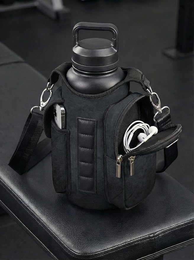 Magnetic Gym Tote Bag Holder for 18-40 oz Water Bottle,Neoprene Pouch with Phone Pocket,Men Women Workout Accessories