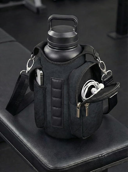 Magnetic Gym Tote Bag Holder for 18-40 oz Water Bottle,Neoprene Pouch with Phone Pocket,Men Women Workout Accessories