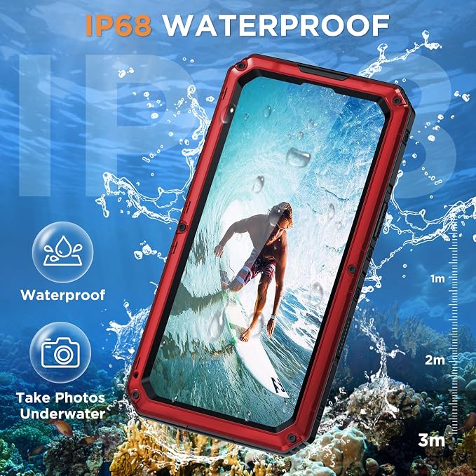 Beasyjoy for iPhone 16e Case/iPhone 17e Case Waterproof, Metal Heavy Duty Full Body Protective Case with Built-in Screen Protector, Military Grade Shockproof Cover for iPhone 16e/17e 6.1", Red