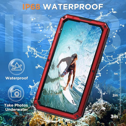 Beasyjoy for iPhone 16e Case/iPhone 17e Case Waterproof, Metal Heavy Duty Full Body Protective Case with Built-in Screen Protector, Military Grade Shockproof Cover for iPhone 16e/17e 6.1", Red