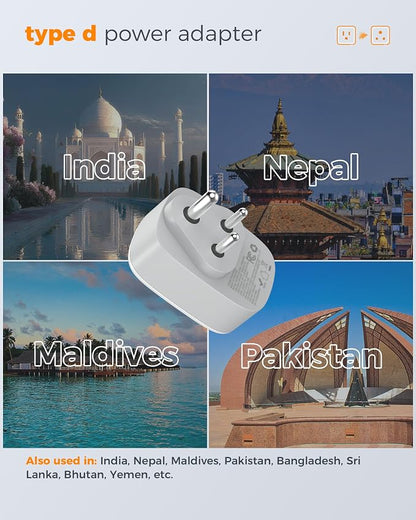 TESSAN US to India Plug Adapter, Type D Travel Adapter, 3 Pack