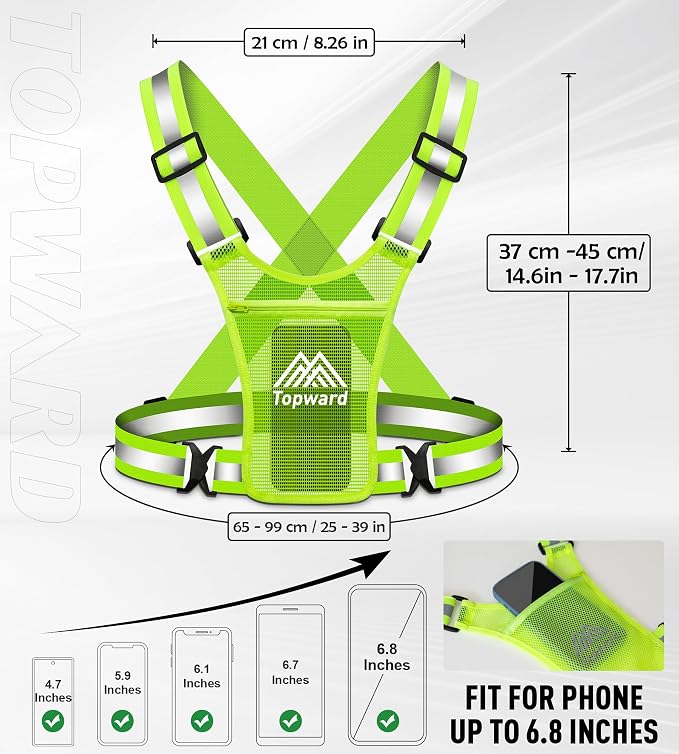Topward Running Vest Chest Phone Holder for Women Men, Reflective Vest Safety Gear for Dog Walking Cycling - Adjustable Waist/Shoulder