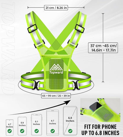 Topward Running Vest Chest Phone Holder for Women Men, Reflective Vest Safety Gear for Dog Walking Cycling - Adjustable Waist/Shoulder