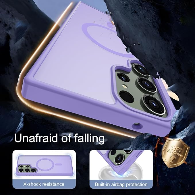 For Samsung Galaxy S23 Ultra Case [Compatible with Magsafe] Translucent Matte Magnetic Phone Case,Slim Thin Duty Shockproof Protection Cover with 2pc Screen Protector for S23 Ultra-Light purple