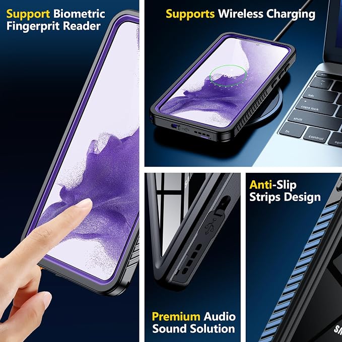 SPIDERCASE for Samsung Galaxy S22 Waterproof Case, [12FT Military-Grade Drop Protection] IP68 Water Resistance [Built-in Screen Protector] Full Body Sealed Protection Phone Case 6.1", Purple