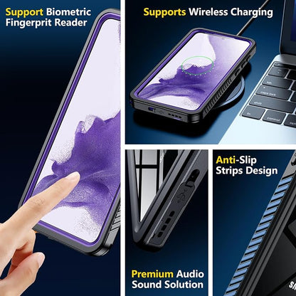 SPIDERCASE for Samsung Galaxy S22 Waterproof Case, [12FT Military-Grade Drop Protection] IP68 Water Resistance [Built-in Screen Protector] Full Body Sealed Protection Phone Case 6.1", Purple