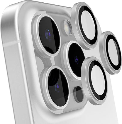Ghostek Tempered Glass Camera Lens Protector, 9H Hardness, Scratch Resistant, Anti-Fingerprint, Easy Installation, HD Clear Camera Cover for Apple iPhone 15 Pro & Apple iPhone 15 Pro Max (White)