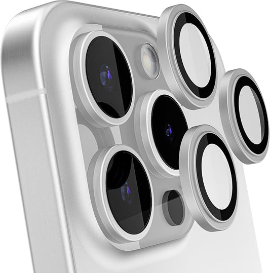 Ghostek Tempered Glass Camera Lens Protector, 9H Hardness, Scratch Resistant, Anti-Fingerprint, Easy Installation, HD Clear Camera Cover for Apple iPhone 15 Pro & Apple iPhone 15 Pro Max (White)