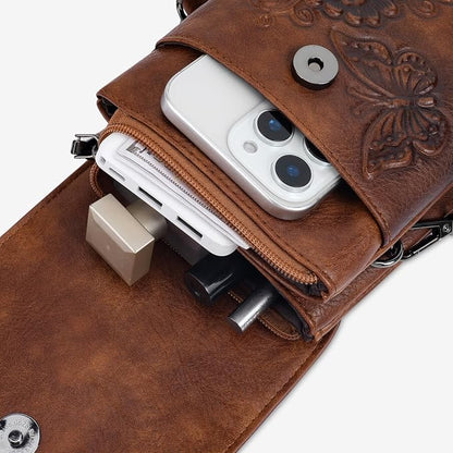 Small Crossbody Bags for Women Trendy Vegan Leather Cell Phone Bag Embossed Flower Design Wallet Purses with Strap