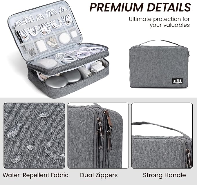 Large Electronic Organizer Travel Case, Double Layer Tech Pouch with Adjustable Dividers, Cable Organizer Bag for Charger, Power Bank, Hard Drive, Camera Gear and Travel Accessories