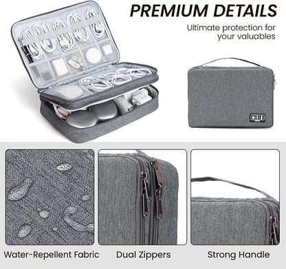 Large Electronic Organizer Travel Case, Double Layer Tech Pouch with Adjustable Dividers, Cable Organizer Bag for Charger, Power Bank, Hard Drive, Camera Gear and Travel Accessories