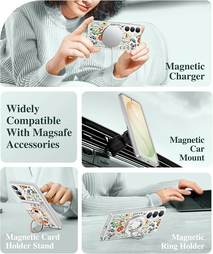 GVIEWIN for Samsung Galaxy S26 Plus Case Compatible with MagSafe, Clear Floral Shockproof Protective Women Phone Case, Non-Yellowing, Screen&Camera Lens Protector for S26 Plus 6.7",Blooming Flowerets