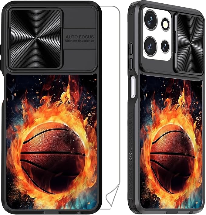 for Motorola Moto G Power 5G 2025 Case with Passionate Basketball, Metal Slide Camera Cover, Screen Protector, Anti-Peeping Privacy Safeguard, Camera Lens Protector Phone Case for Moto G Power 5G