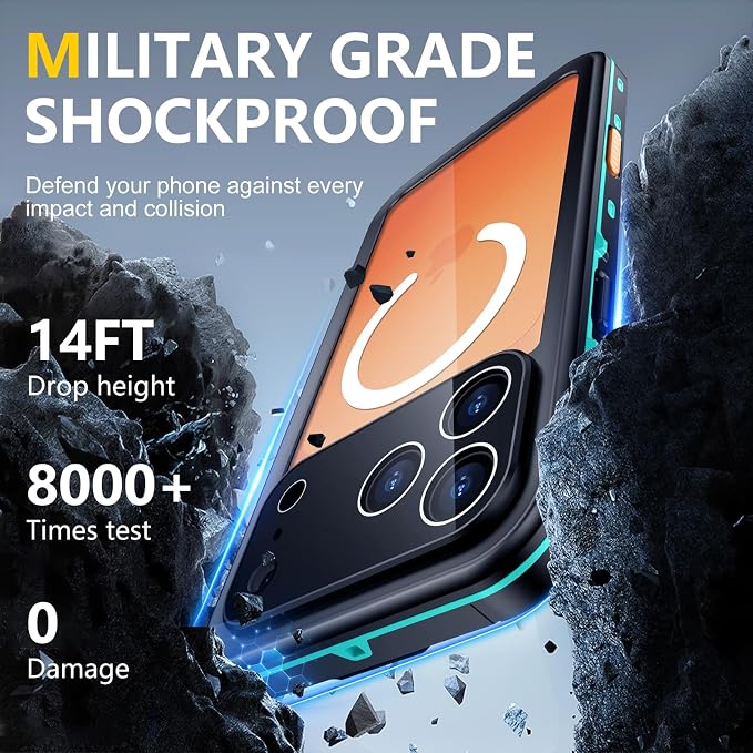 Red2Fire for iPhone 17 Pro Max Case Waterproof, [Built-in Screen Protector & Camera Protector][Compatible with MagSafe][Full Body Shockproof][IP68 Waterproof][Dustproof] Phone Case 6.9" Blue/Clear