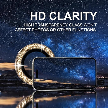 Choiche Compatible for iPhone 16 Pro/iPhone 16 Pro Max Camera Lens Protector Bling, 9H Tempered Glass Camera Cover Screen Protector Metal Ring Decoration Accessories (Glitter-Gold)