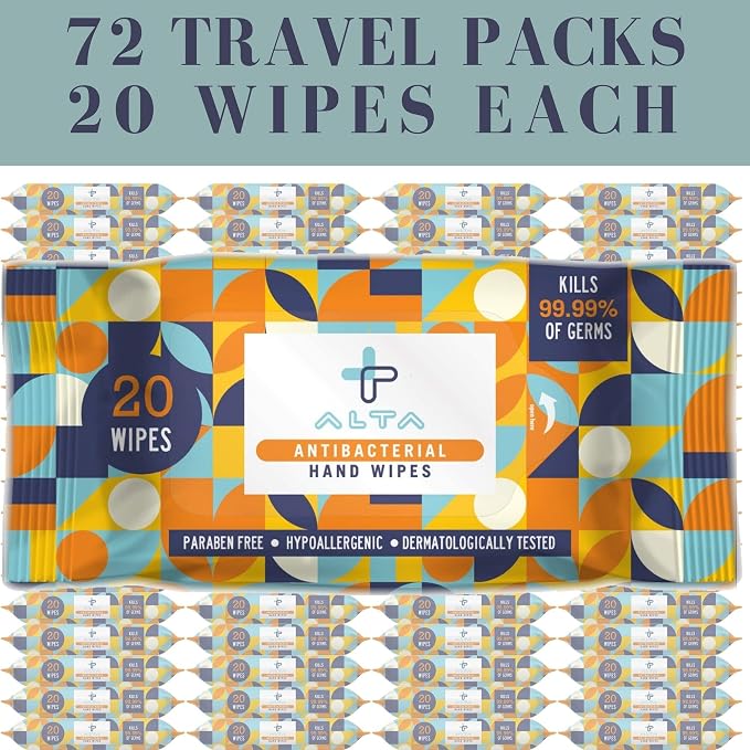 ALTA + Alcohol Free Hand Sanitizing Wipes, Travel Size, 20 Wipes (72)