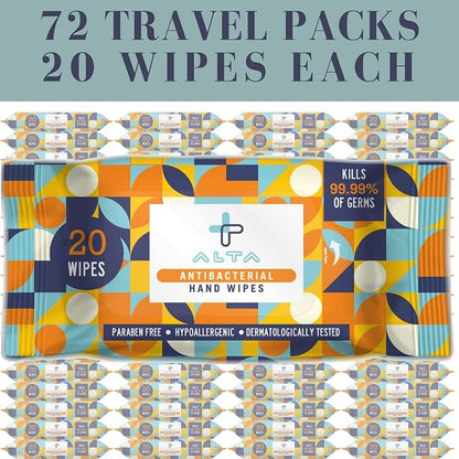 ALTA + Alcohol Free Hand Sanitizing Wipes, Travel Size, 20 Wipes (72)